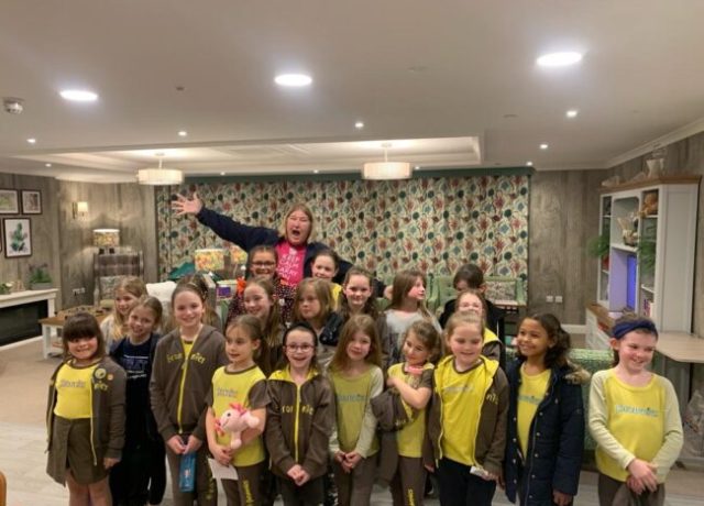 Barkston Brownies visiting residents at Richard House Care Home for an intergenerational activity